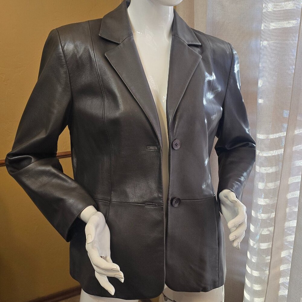 Vintage VALERIE STEVENS Deep Brown Leather Blazer Jacket Sz Petite L